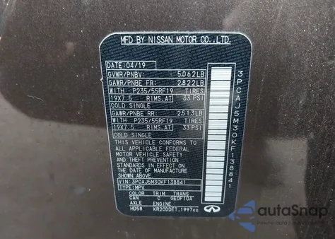 2019 Infiniti Qx50 Essential from USA, damaged, VIN 3PCAJ5M30KF138841